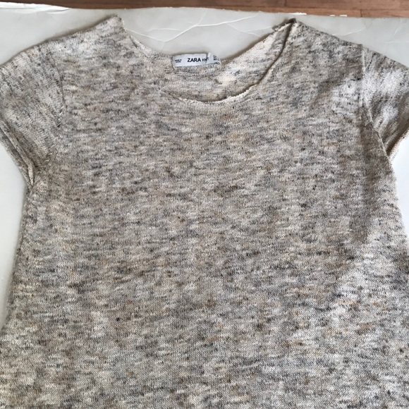Zara Knit Sweater Dress Short Sleeve Tunic Gray Small Cotton Linen Mini Sundress - Picture 5 of 10